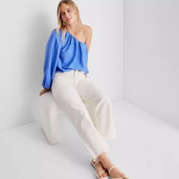 🆕👕Future Collective by Jenny Lopez One Shoulder Balloon Sleeve Blouse Top - Picture 3 of 6